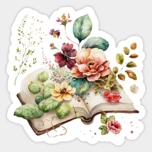 Book lover gift with watercolor flowers Sticker